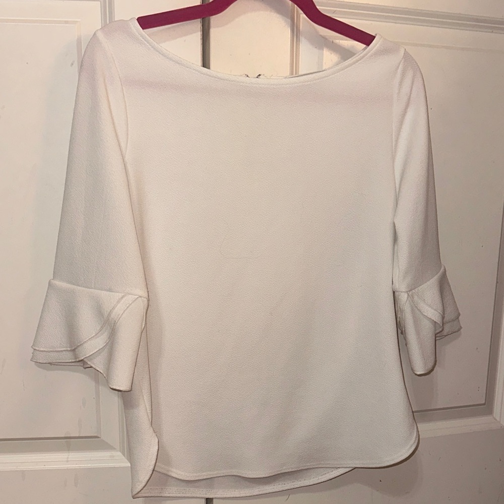 Green Envelope Cream Blouse with Ruffle Sleeves